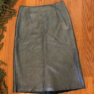 BCBG MaxAzria metallic gray leather midi skirt